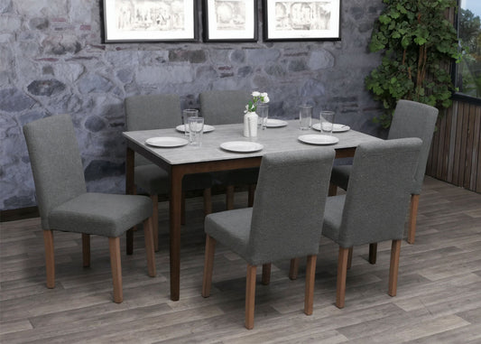 Cosmo Casa - Set van 2 Littau Eetkamerstoelen - Keukenstoelen met Hoge Rugleuning - Boucléhout Stof - Grijs - Naturelkleurige Poten