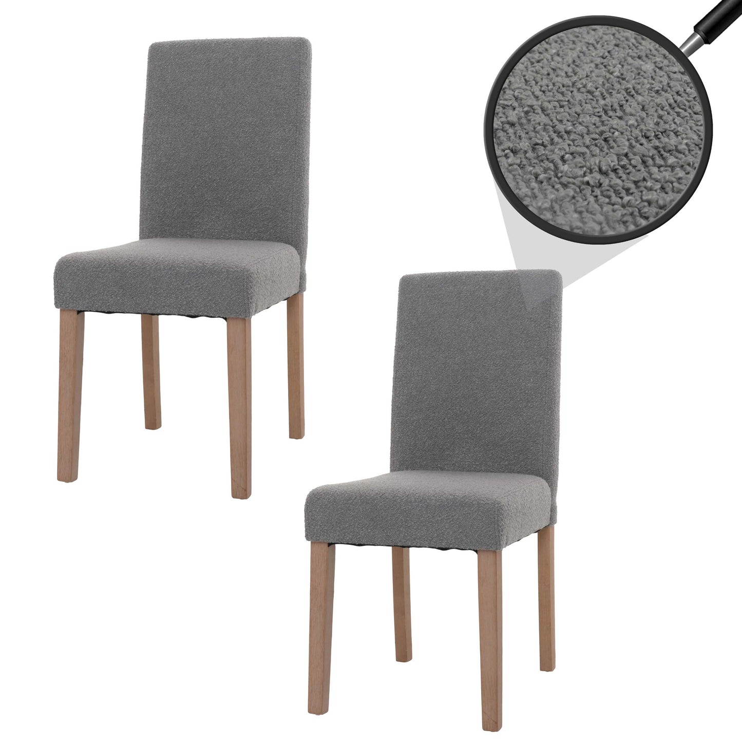 Cosmo Casa - Set van 2 Littau Eetkamerstoelen - Keukenstoelen met Hoge Rugleuning - Boucléhout Stof - Grijs - Naturelkleurige Poten