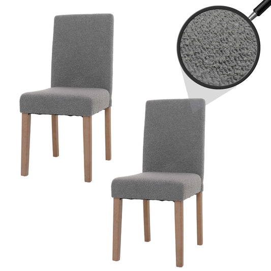 Cosmo Casa - Set van 2 Littau Eetkamerstoelen - Keukenstoelen met Hoge Rugleuning - Boucléhout Stof - Grijs - Naturelkleurige Poten