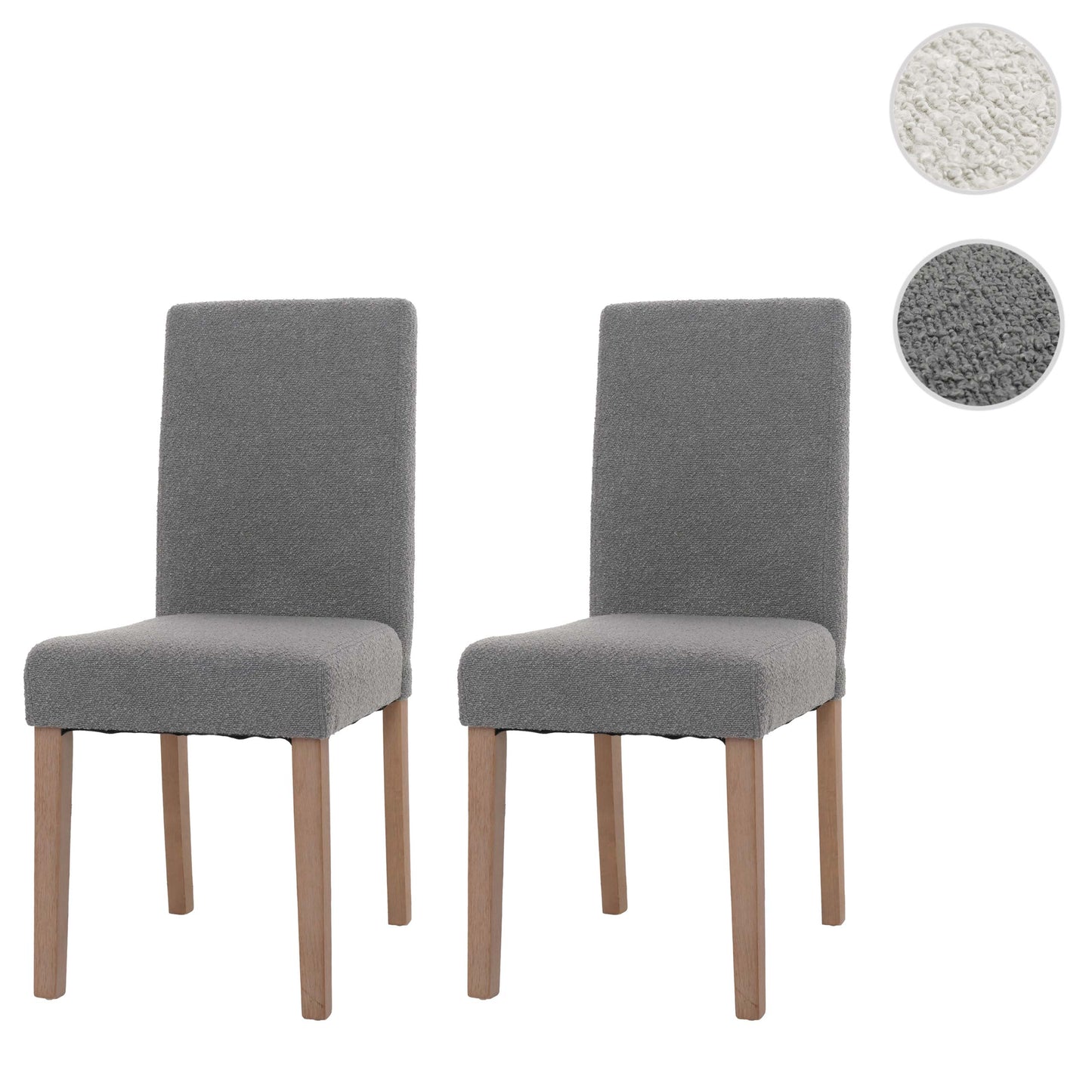 Cosmo Casa - Set van 2 Littau Eetkamerstoelen - Keukenstoelen met Hoge Rugleuning - Boucléhout Stof - Grijs - Naturelkleurige Poten