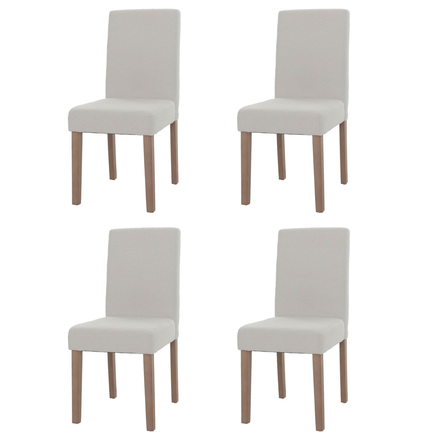 Cosmo Casa - Set van 4 Littau Eetkamerstoelen - Keukenstoelen met Hoge Rugleuning - Boucléhout Stof - Crème - Naturelkleurige Poten