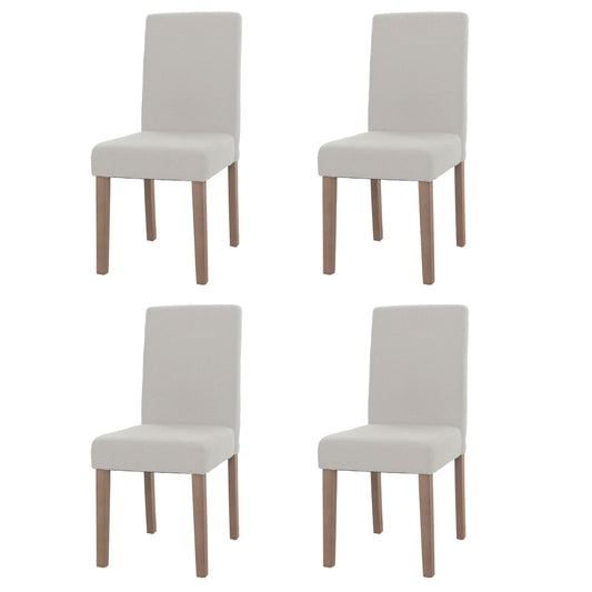 Cosmo Casa - Set van 4 Littau Eetkamerstoelen - Keukenstoelen met Hoge Rugleuning - Boucléhout Stof - Crème - Naturelkleurige Poten