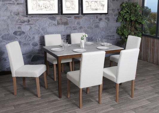 Cosmo Casa - Set van 4 Littau Eetkamerstoelen - Keukenstoelen met Hoge Rugleuning - Boucléhout Stof - Crème - Naturelkleurige Poten