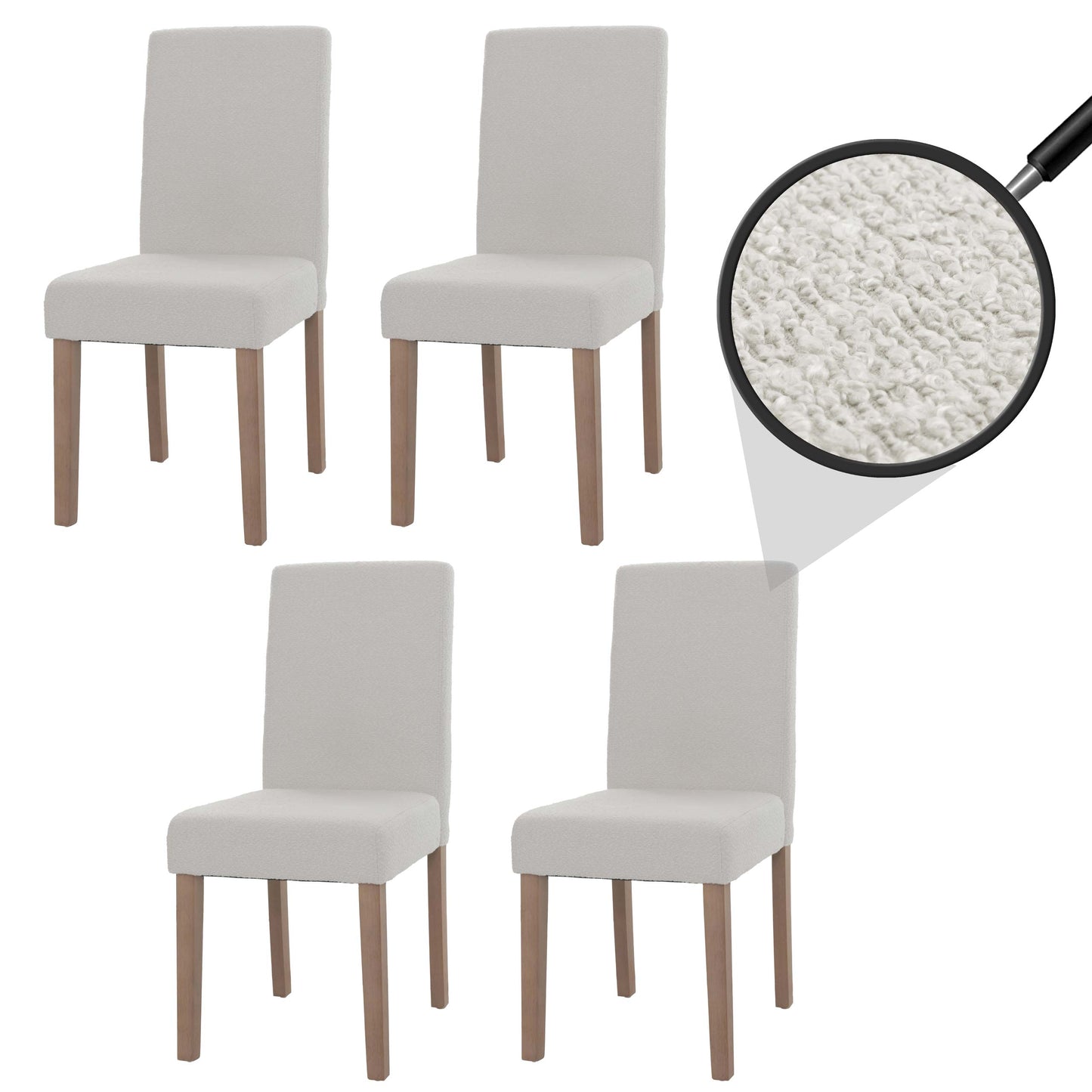 Cosmo Casa - Set van 4 Littau Eetkamerstoelen - Keukenstoelen met Hoge Rugleuning - Boucléhout Stof - Crème - Naturelkleurige Poten