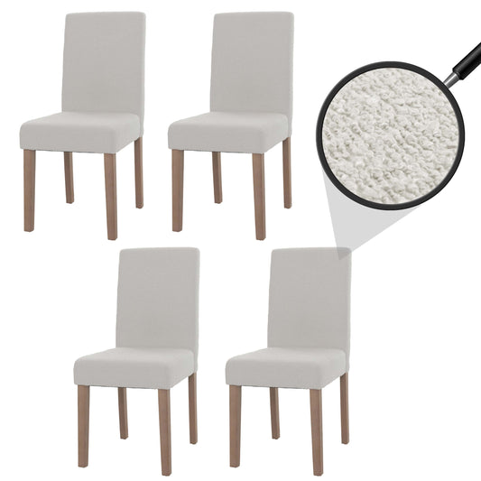 Cosmo Casa - Set van 4 Littau Eetkamerstoelen - Keukenstoelen met Hoge Rugleuning - Boucléhout Stof - Crème - Naturelkleurige Poten