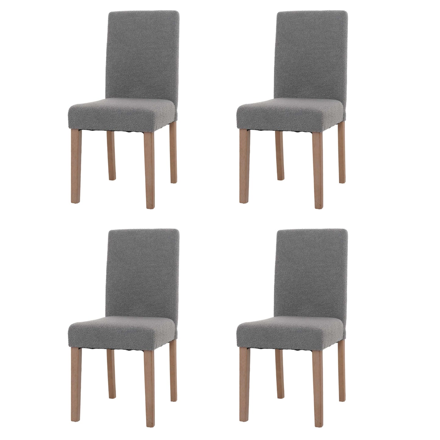 Cosmo Casa - Set van 4 Littau Eetkamerstoelen - Keukenstoelen met Hoge Rugleuning - Boucléhout Stof - Grijs - Naturelkleurige Poten
