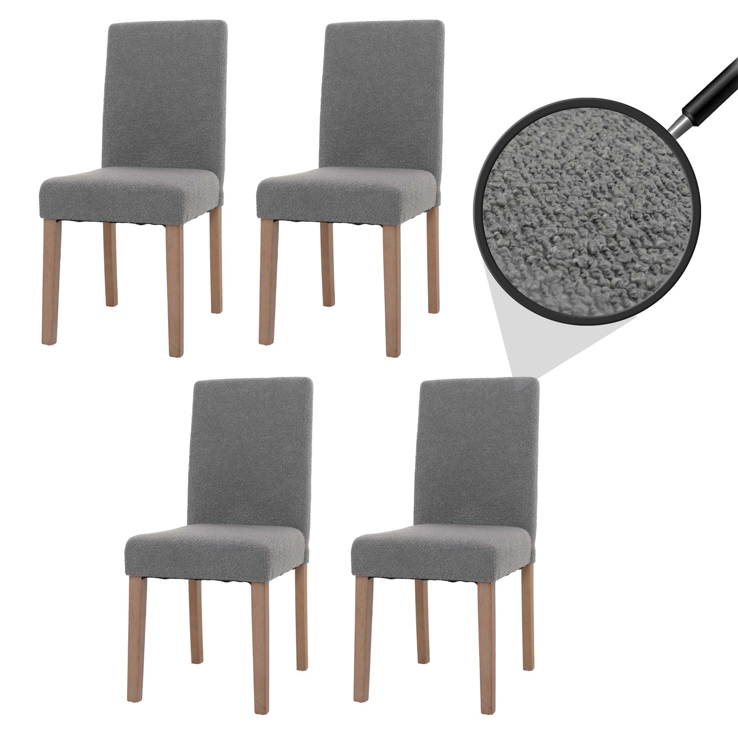 Cosmo Casa - Set van 4 Littau Eetkamerstoelen - Keukenstoelen met Hoge Rugleuning - Boucléhout Stof - Grijs - Naturelkleurige Poten