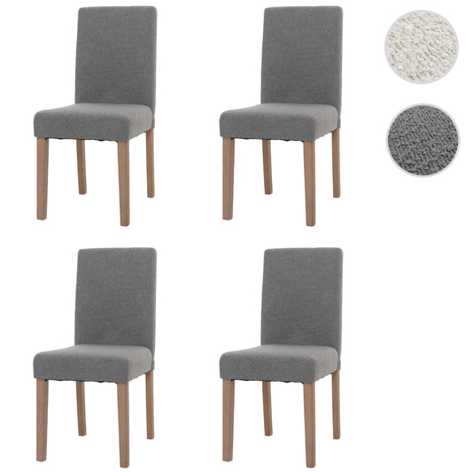 Cosmo Casa - Set van 4 Littau Eetkamerstoelen - Keukenstoelen met Hoge Rugleuning - Boucléhout Stof - Grijs - Naturelkleurige Poten