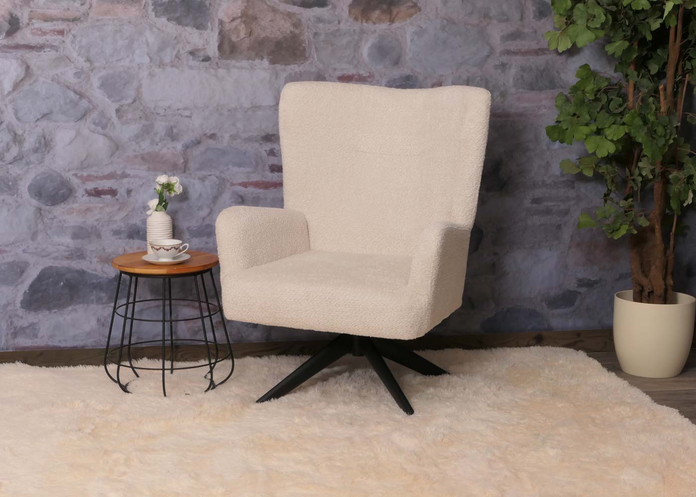 Cosmo Casa - Loungestoel - Cocktailstoel - Gestoffeerde Stoel - Relaxstoel - Draaibaar - Chenille Stof - Metaal - Crème-Beige