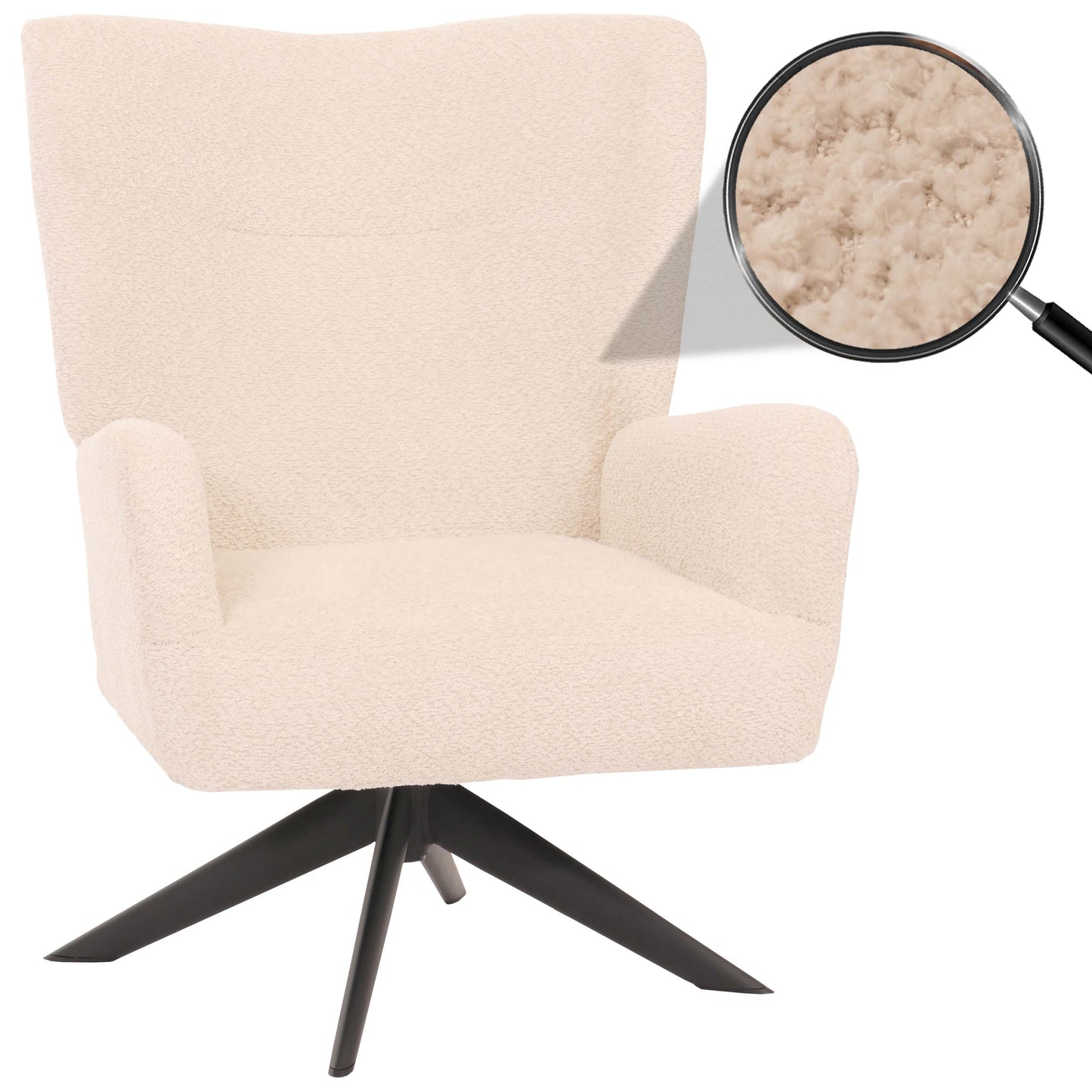 Cosmo Casa - Loungestoel - Cocktailstoel - Gestoffeerde Stoel - Relaxstoel - Draaibaar - Chenille Stof - Metaal - Crème-Beige