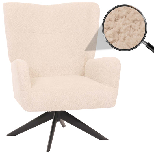 Cosmo Casa - Loungestoel - Cocktailstoel - Gestoffeerde Stoel - Relaxstoel - Draaibaar - Chenille Stof - Metaal - Crème-Beige