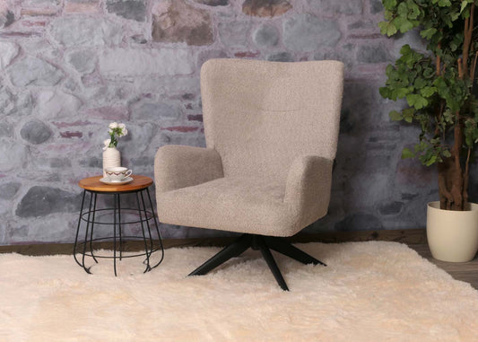 Cosmo Casa - Loungestoel - Cocktailstoel - Gestoffeerde Stoel - Relaxstoel - Draaibaar - Chenille Stof - Metaal - Taupe