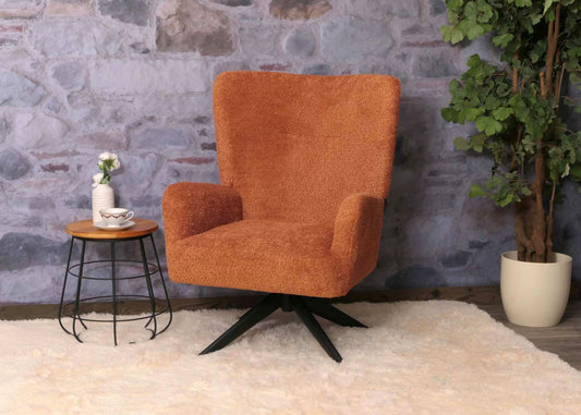 Cosmo Casa - Loungestoel - Cocktailstoel - Gestoffeerde Stoel - Relaxstoel - Draaibaar - Chenille Stof - Metaal - Terracotta