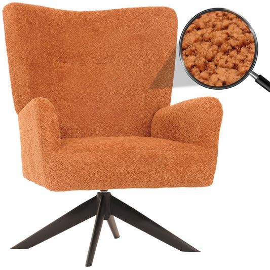 Cosmo Casa - Loungestoel - Cocktailstoel - Gestoffeerde Stoel - Relaxstoel - Draaibaar - Chenille Stof - Metaal - Terracotta