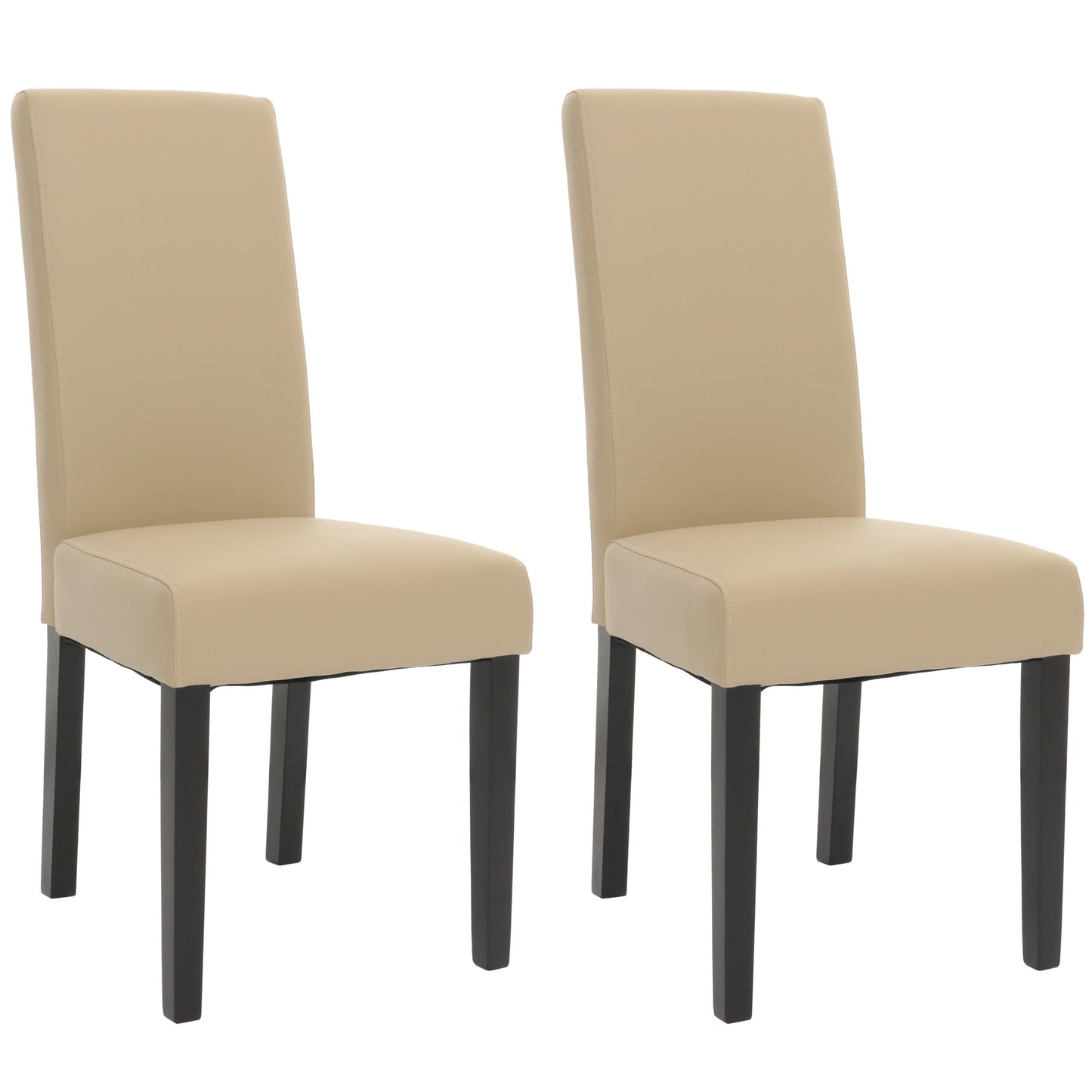 Cosmo Casa - Set van 2 Eetkamerstoelen - Keukenstoel - Fauteuil - Massief Hout - Kunstleer - Crème - Zwarte Poten