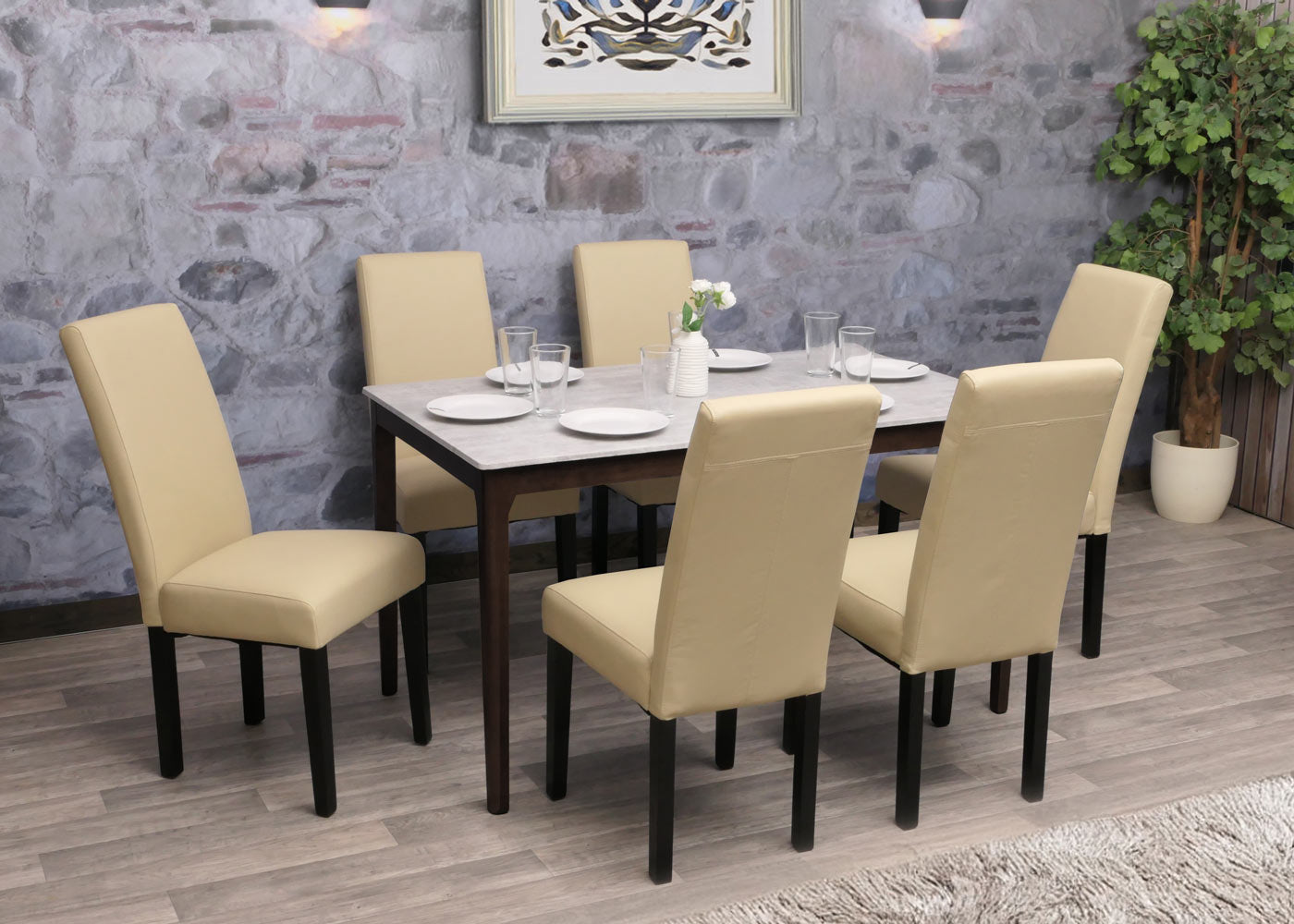 Cosmo Casa - Set van 2 Eetkamerstoelen - Keukenstoel - Fauteuil - Massief Hout - Kunstleer - Crème - Zwarte Poten