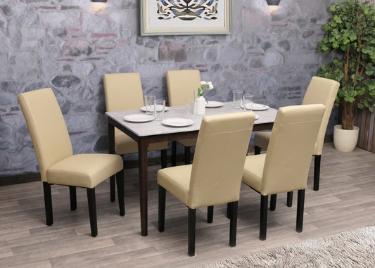 Cosmo Casa - Set van 2 Eetkamerstoelen - Keukenstoel - Fauteuil - Massief Hout - Kunstleer - Crème - Zwarte Poten