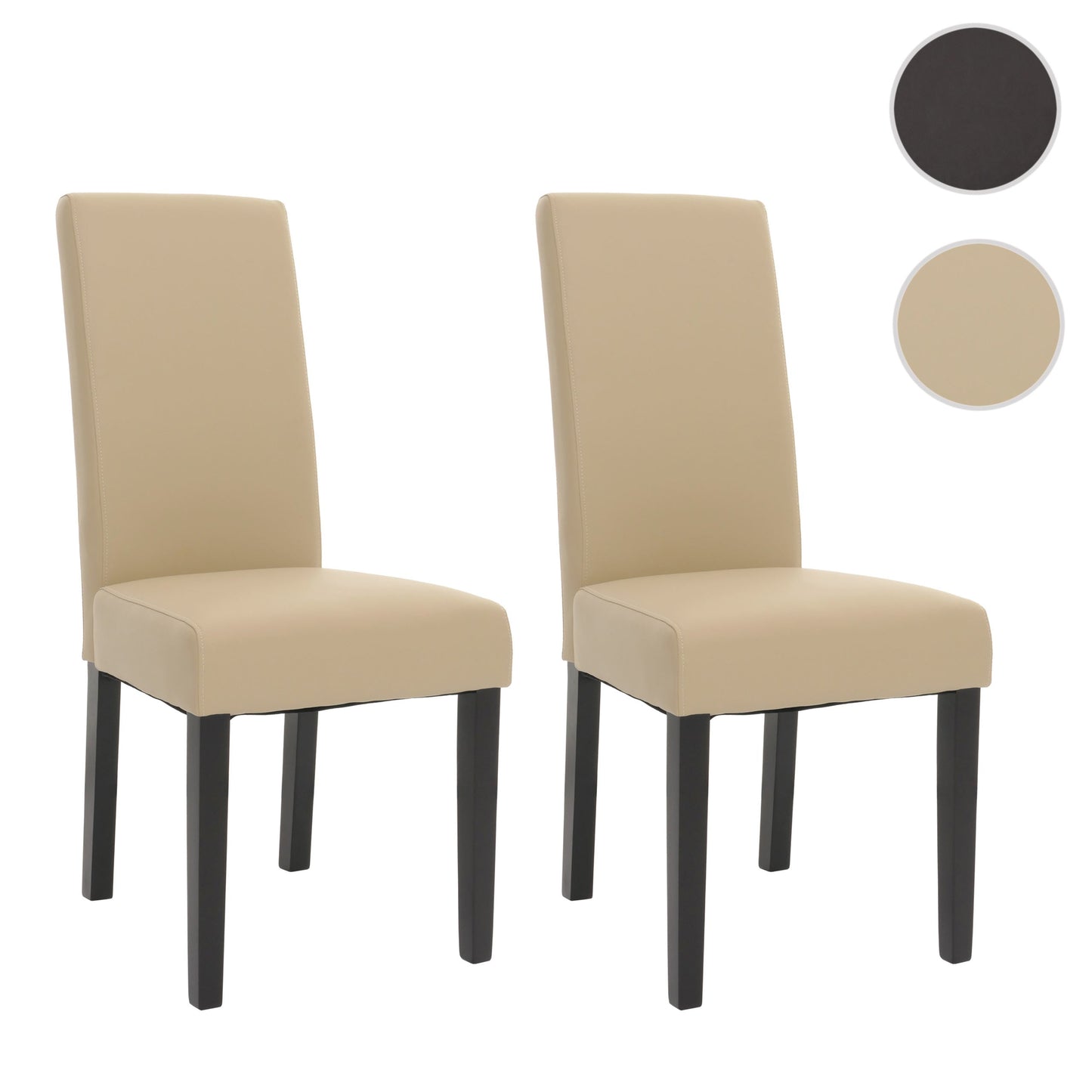 Cosmo Casa - Set van 2 Eetkamerstoelen - Keukenstoel - Fauteuil - Massief Hout - Kunstleer - Crème - Zwarte Poten