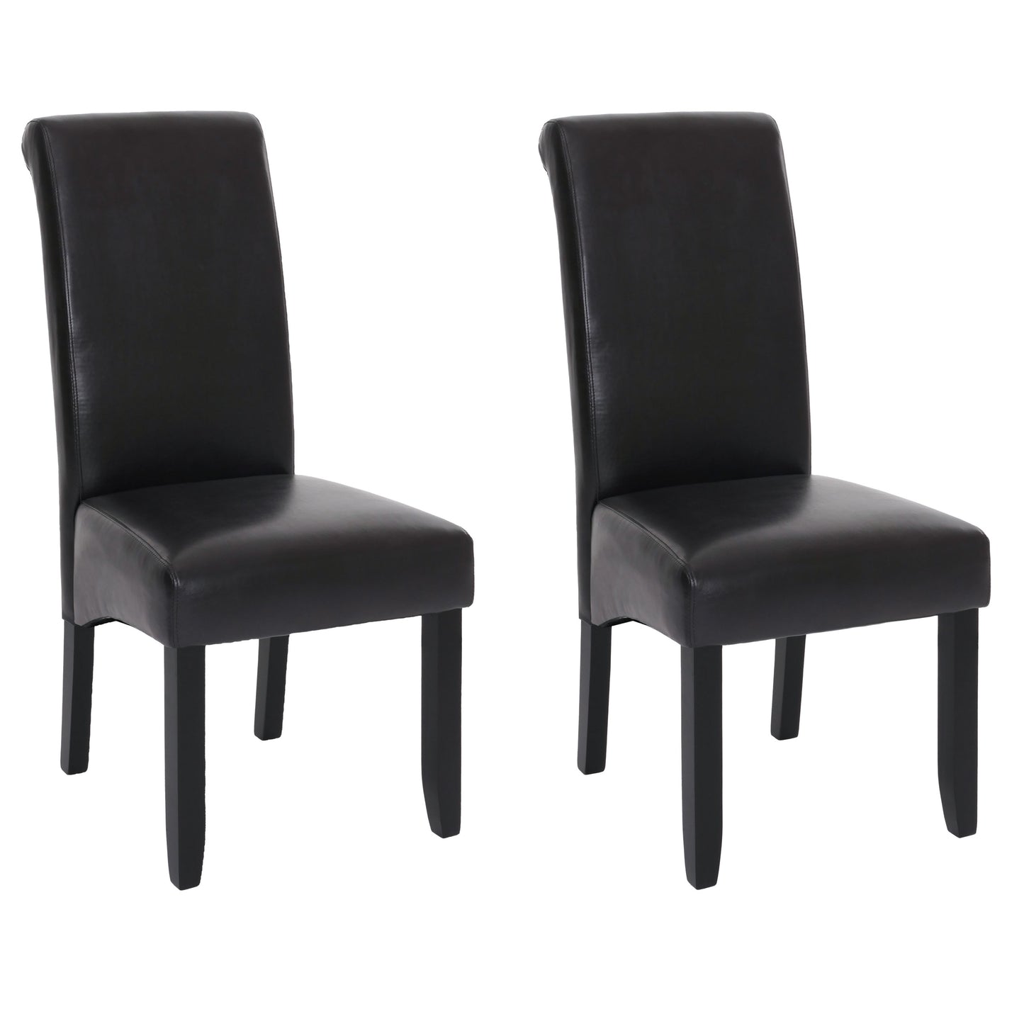 Cosmo Casa - Set van 2 Eetkamerstoelen - Massief Hout - Kunstleer - Zwartbruin - Zwarte Poten