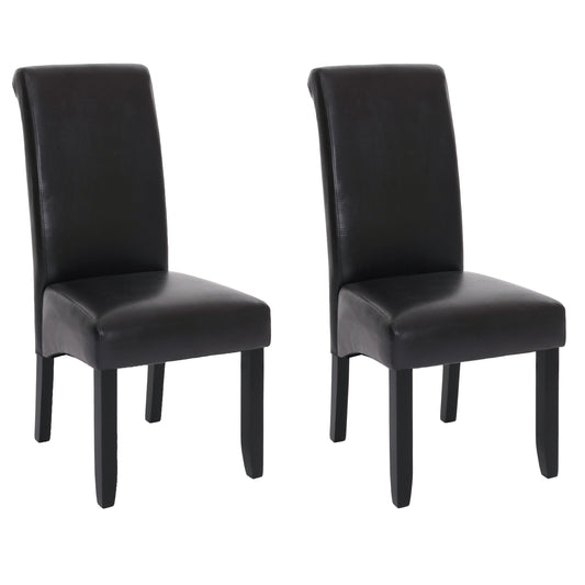 Cosmo Casa - Set van 2 Eetkamerstoelen - Massief Hout - Kunstleer - Zwartbruin - Zwarte Poten