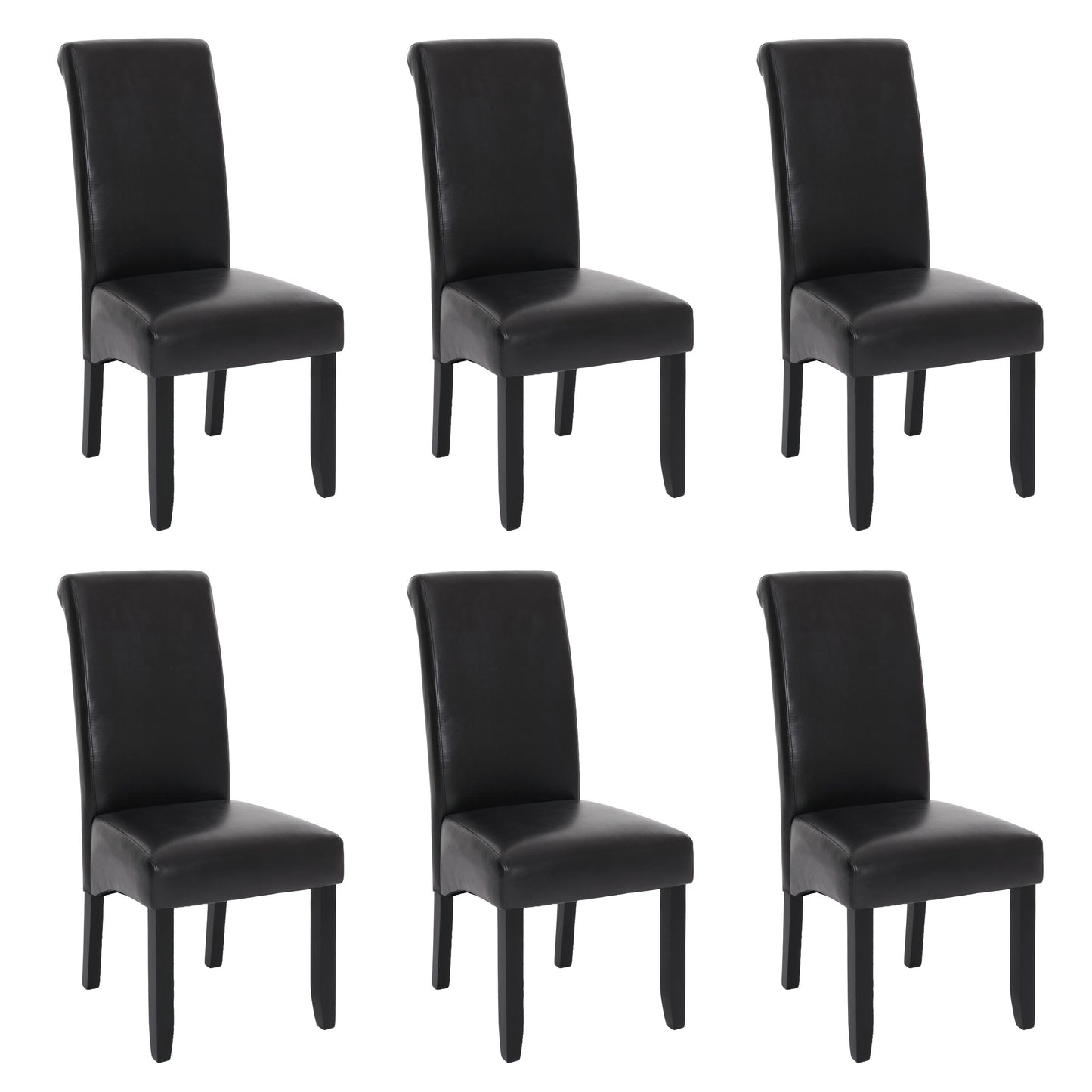 Cosmo Casa - Set van 6 Eetkamerstoelen - Massief Hout - Kunstleer - Zwartbruin - Zwarte Poten