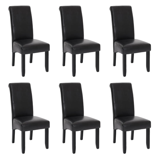 Cosmo Casa - Set van 6 Eetkamerstoelen - Massief Hout - Kunstleer - Zwartbruin - Zwarte Poten