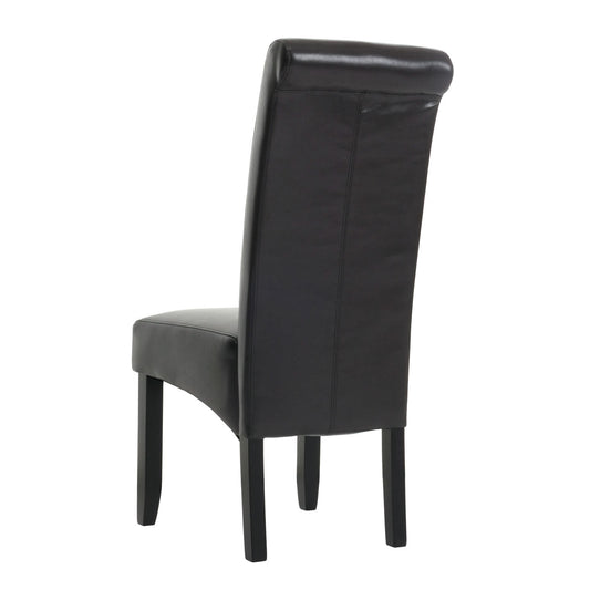 Cosmo Casa - Set van 2 Eetkamerstoelen - Massief Hout - Kunstleer - Zwartbruin - Zwarte Poten