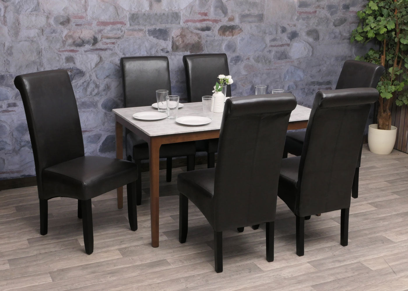 Cosmo Casa - Set van 2 Eetkamerstoelen - Massief Hout - Kunstleer - Zwartbruin - Zwarte Poten