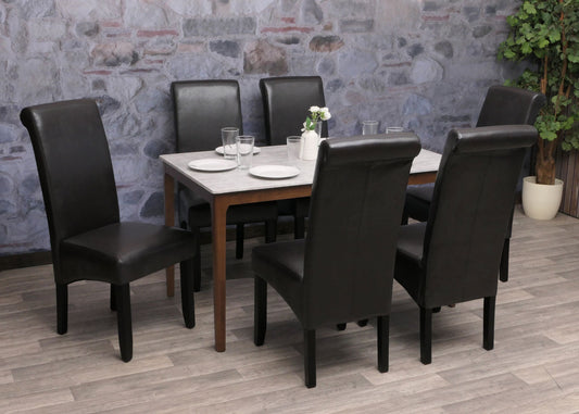 Cosmo Casa - Set van 2 Eetkamerstoelen - Massief Hout - Kunstleer - Zwartbruin - Zwarte Poten