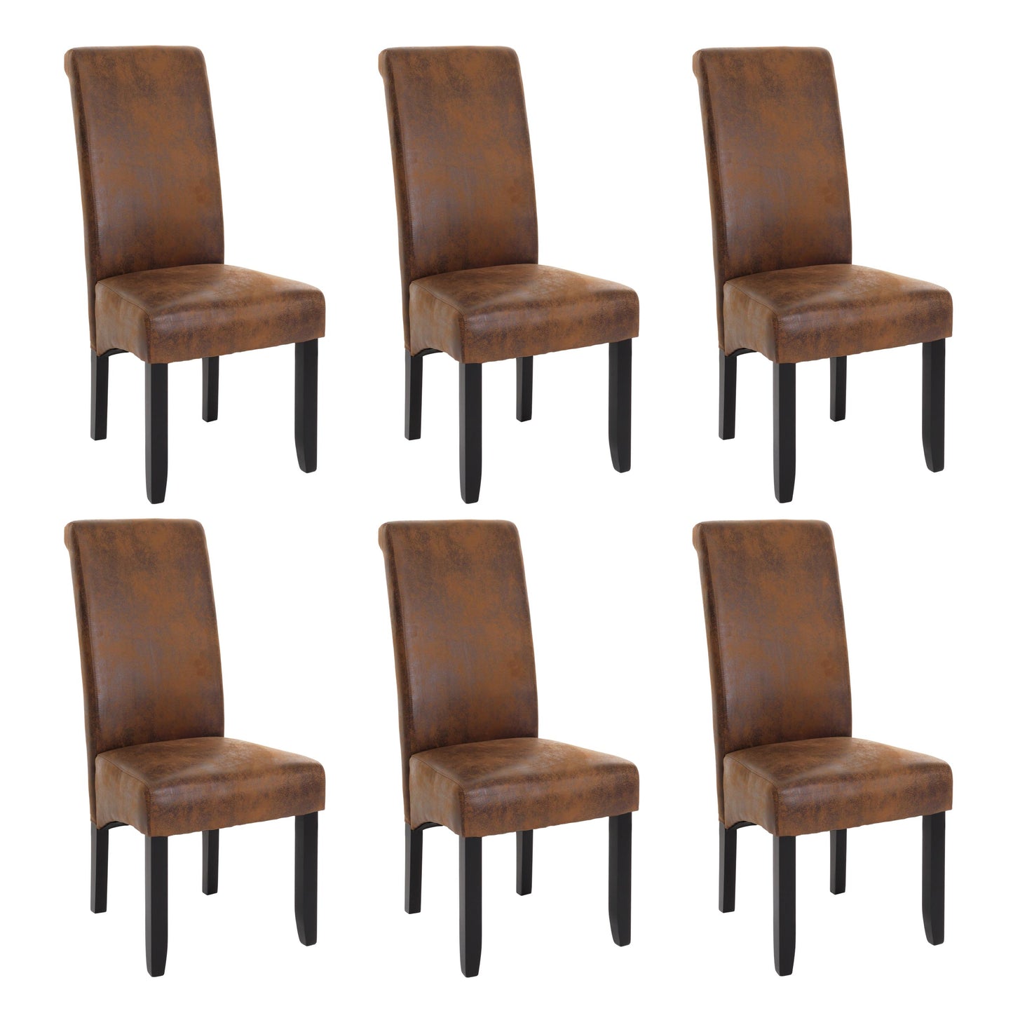Cosmo Casa - Set van 6 Eetkamerstoelen - Keukenstoel - Fauteuil - Massief Hout - Stoftextiel Suède Look - Zwarte Poten