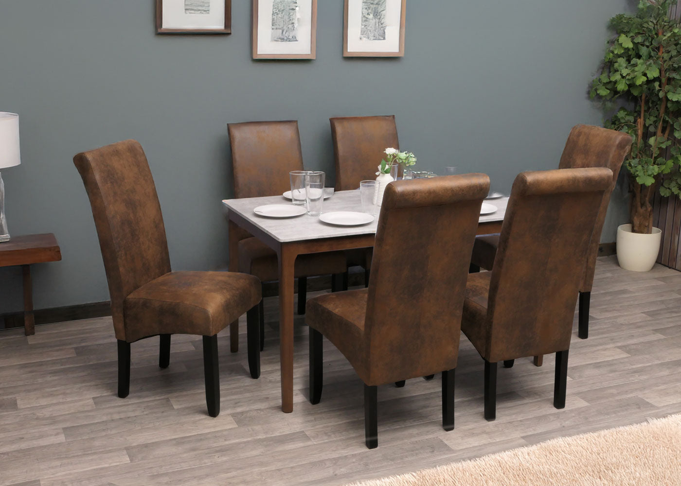 Cosmo Casa - Set van 2 Eetkamerstoelen - Keukenstoel - Fauteuil - Massief Hout - Stoftextiel Suède Look - Zwarte Poten