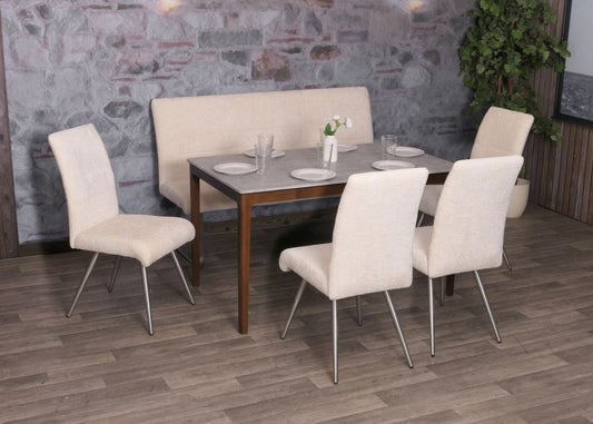 Cosmo Casa - Eetkamerbank 160cm - Geborsteld Roestvrij Staal - Textiel Chenille - Crème