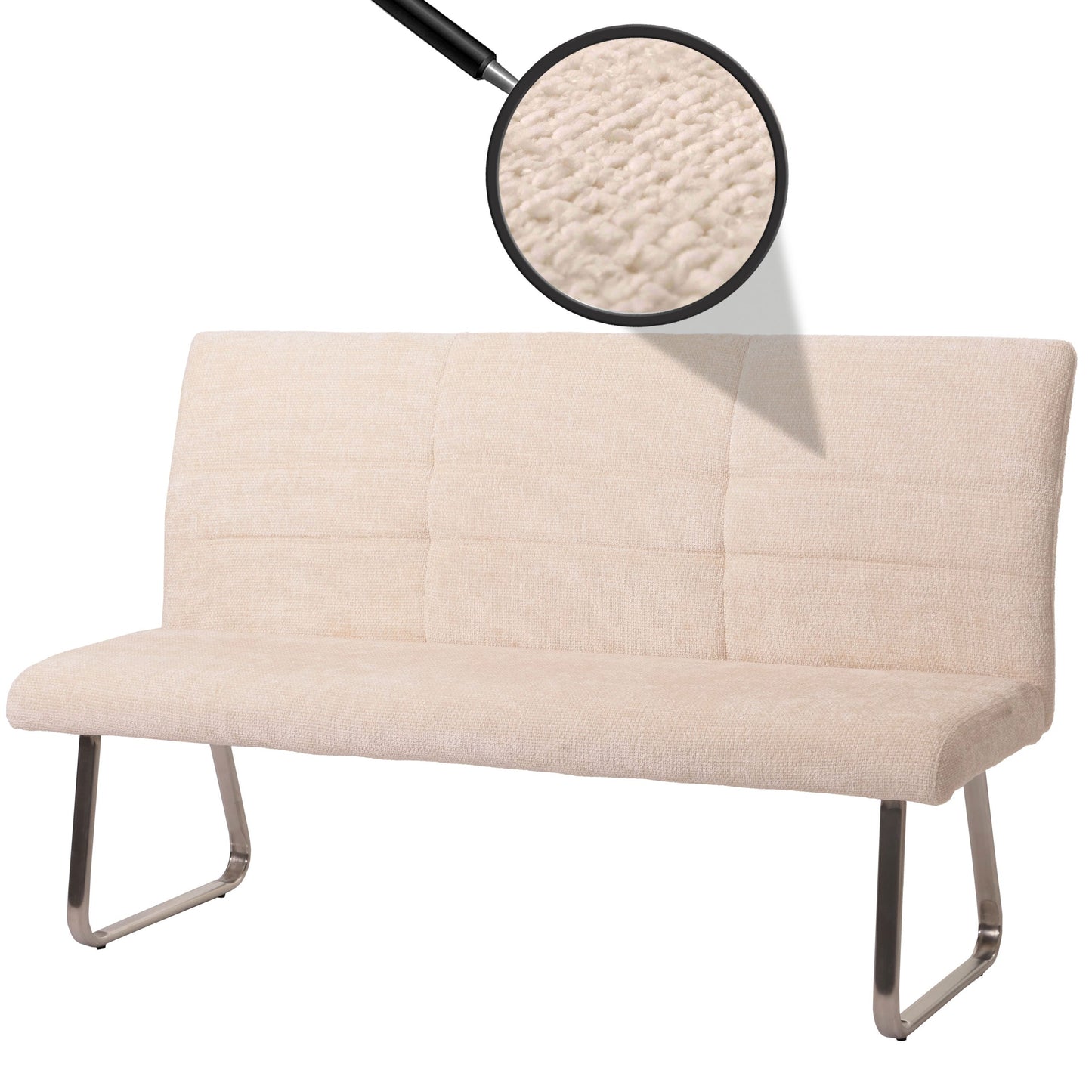 Cosmo Casa - Eetkamerbank 160cm - Geborsteld Roestvrij Staal - Textiel Chenille - Crème