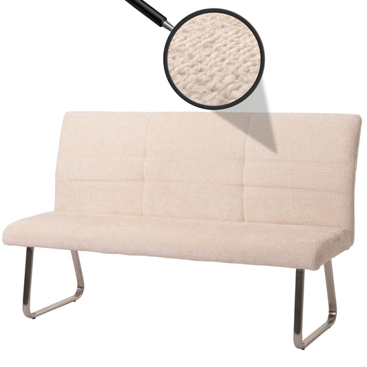 Cosmo Casa - Eetkamerbank 160cm - Geborsteld Roestvrij Staal - Textiel Chenille - Crème