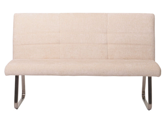 Cosmo Casa - Eetkamerbank 160cm - Geborsteld Roestvrij Staal - Textiel Chenille - Crème