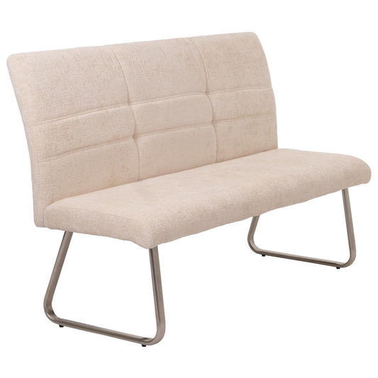 Cosmo Casa - Eetkamerbank 160cm - Geborsteld Roestvrij Staal - Textiel Chenille - Crème