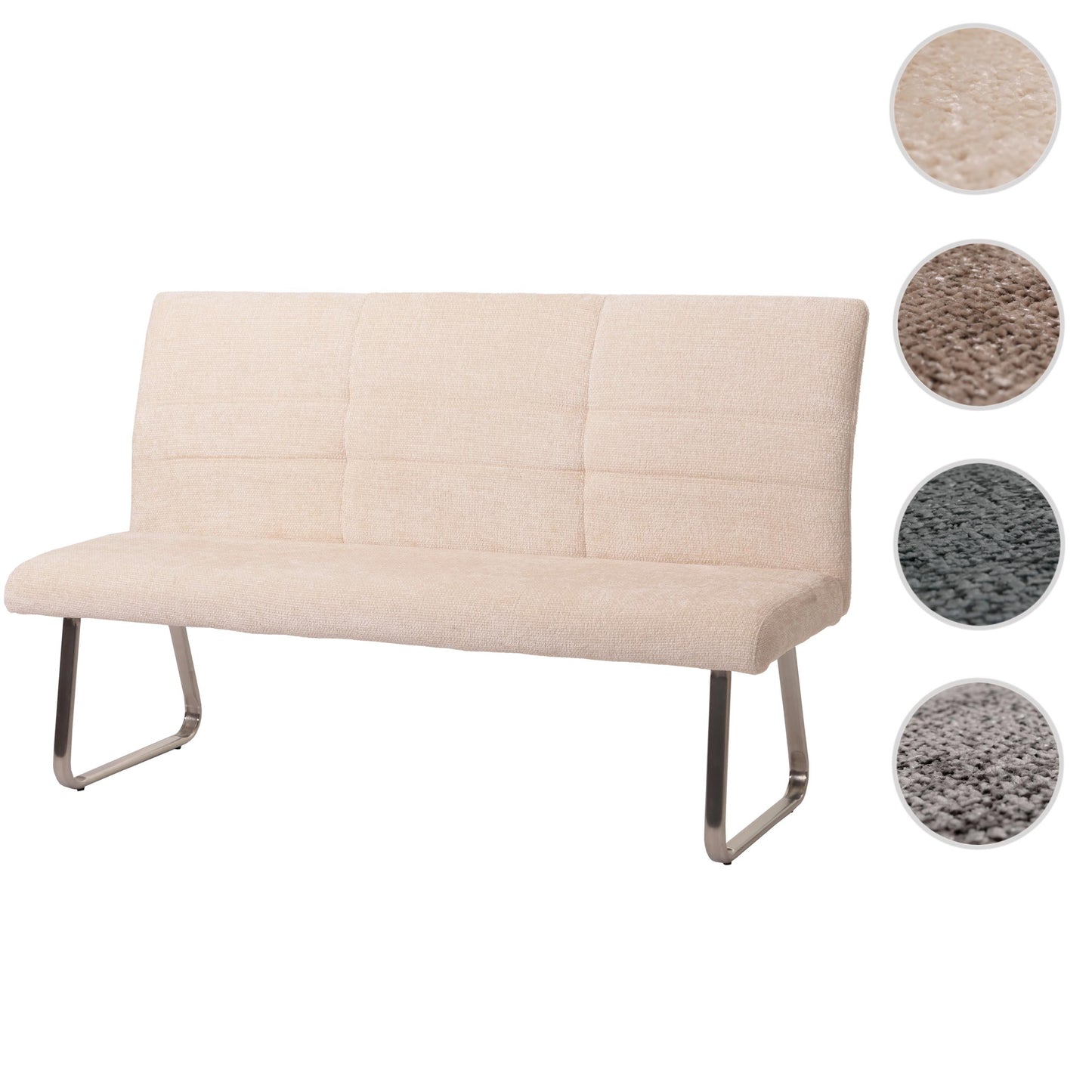 Cosmo Casa - Eetkamerbank 160cm - Geborsteld Roestvrij Staal - Textiel Chenille - Crème