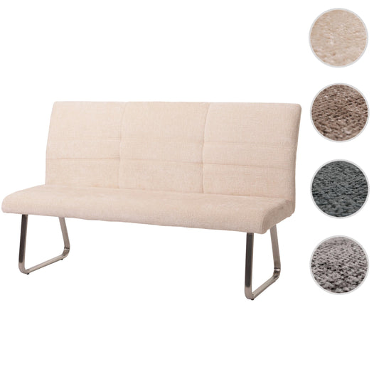 Cosmo Casa - Eetkamerbank 160cm - Geborsteld Roestvrij Staal - Textiel Chenille - Crème