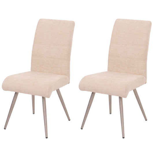 Cosmo Casa - Set van 2 Eetkamerstoelen - Geborsteld Roestvrij Staal - Textiel Chenille - Crème