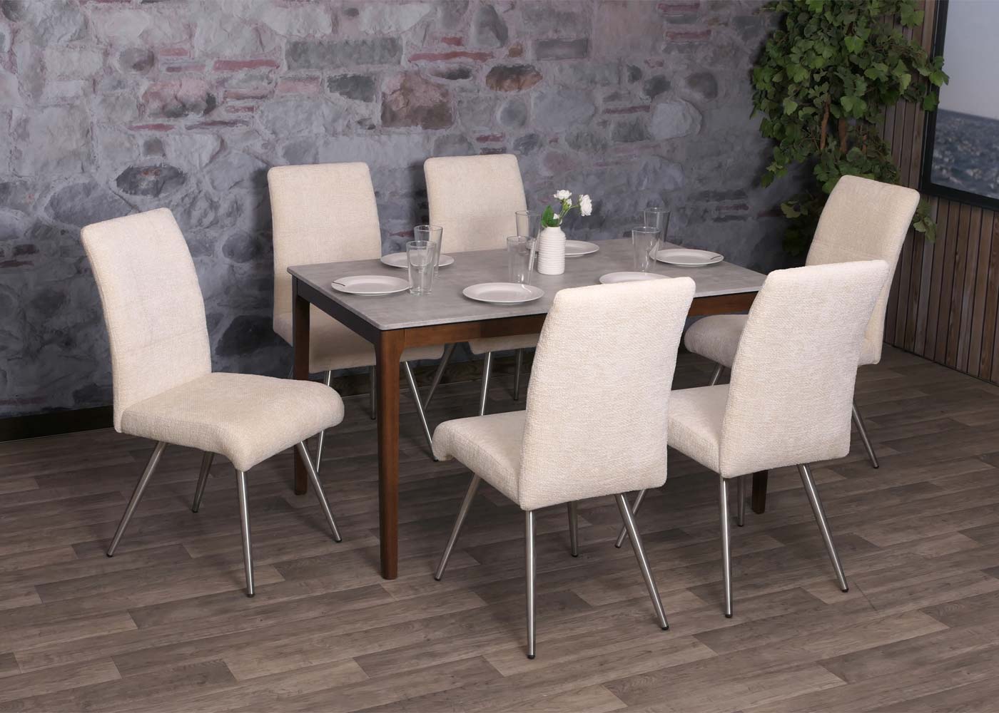 Cosmo Casa - Set van 2 Eetkamerstoelen - Geborsteld Roestvrij Staal - Textiel Chenille - Crème