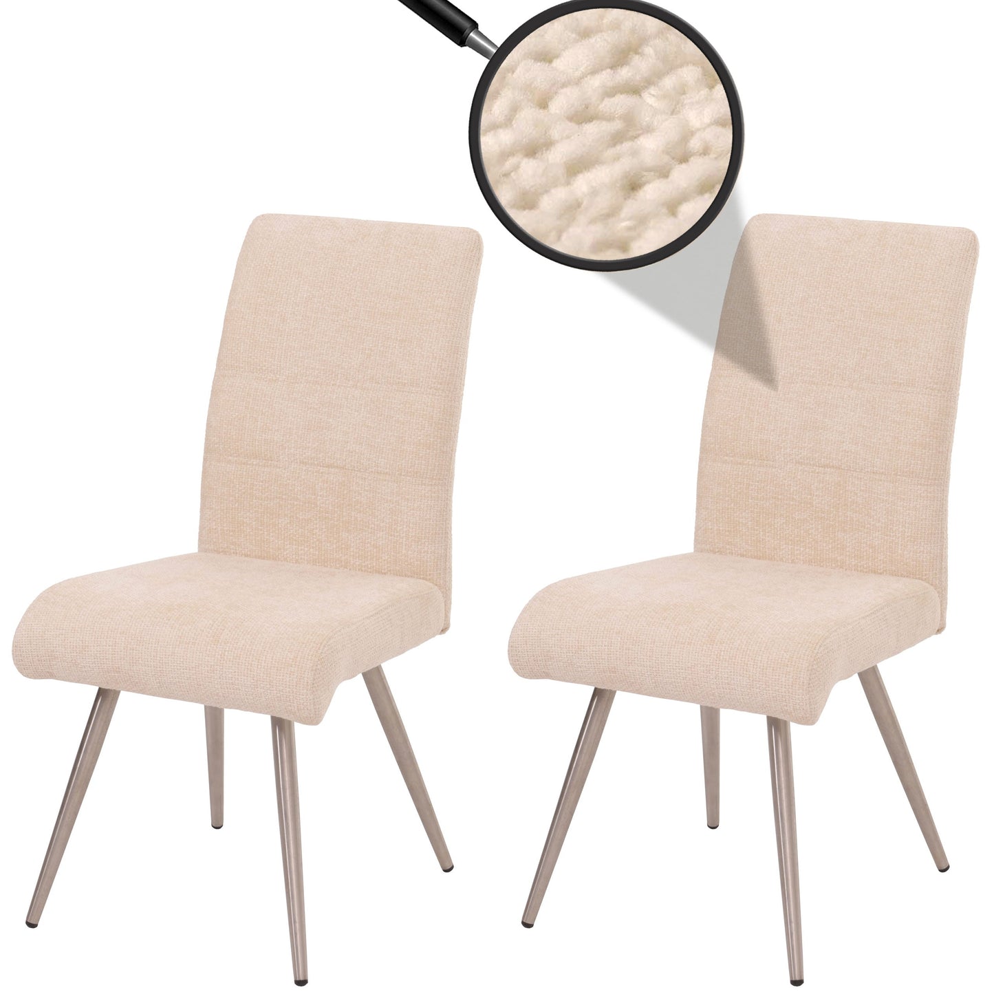 Cosmo Casa - Set van 2 Eetkamerstoelen - Geborsteld Roestvrij Staal - Textiel Chenille - Crème