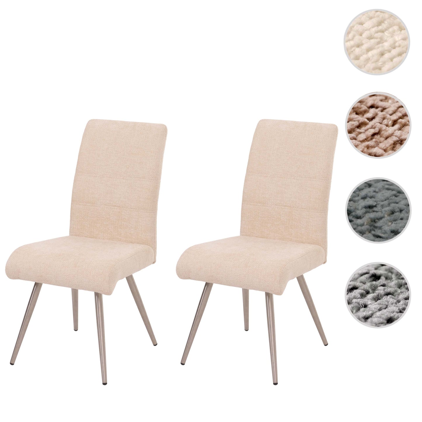 Cosmo Casa - Set van 2 Eetkamerstoelen - Geborsteld Roestvrij Staal - Textiel Chenille - Crème
