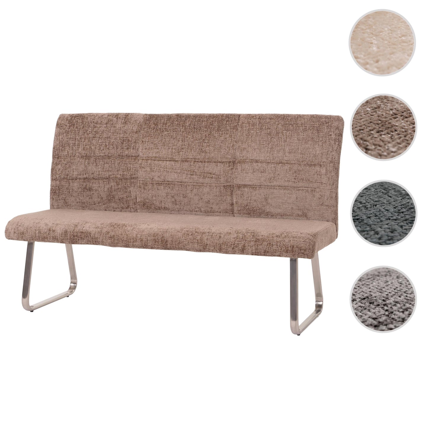 Cosmo Casa - Eetkamerbank 160cm - Geborsteld Roestvrij Staal - Textiel Chenille - Bruin