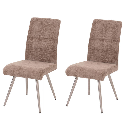 Cosmo Casa - Set van 2 Eetkamerstoelen - Geborsteld Roestvrij Staal - Textiel Chenille - Bruin