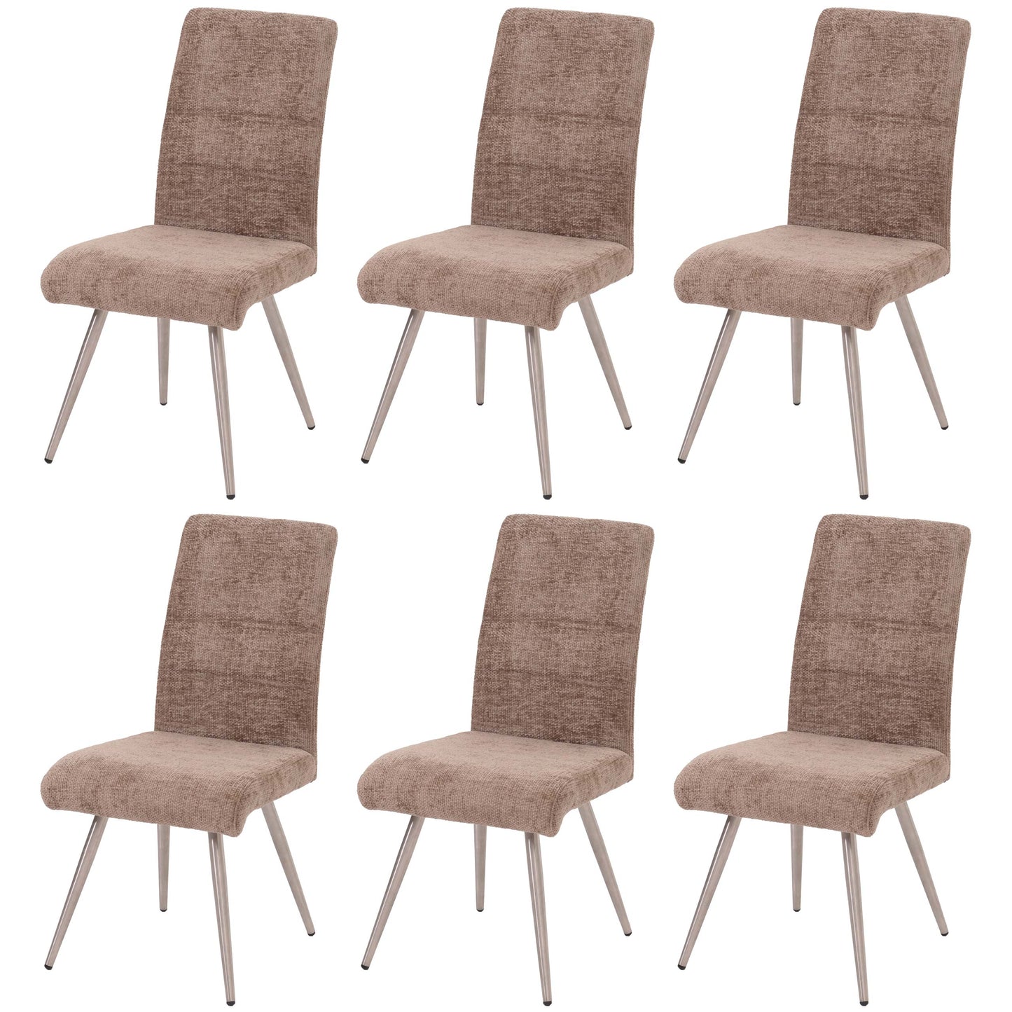 Cosmo Casa - Set van 6 Eetkamerstoelen - Geborsteld Roestvrij Staal - Textiel Chenille - Bruin