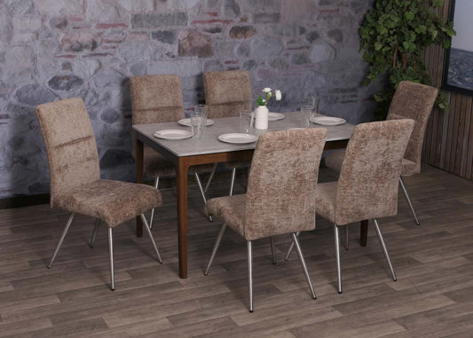 Cosmo Casa - Set van 2 Eetkamerstoelen - Geborsteld Roestvrij Staal - Textiel Chenille - Bruin