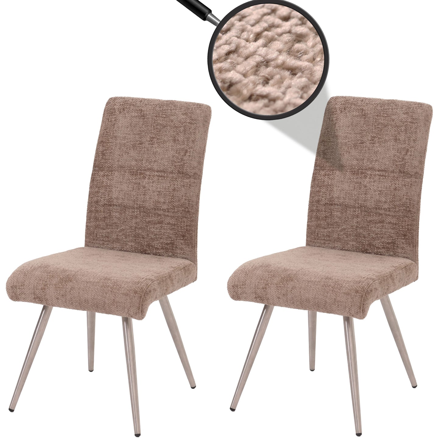 Cosmo Casa - Set van 2 Eetkamerstoelen - Geborsteld Roestvrij Staal - Textiel Chenille - Bruin
