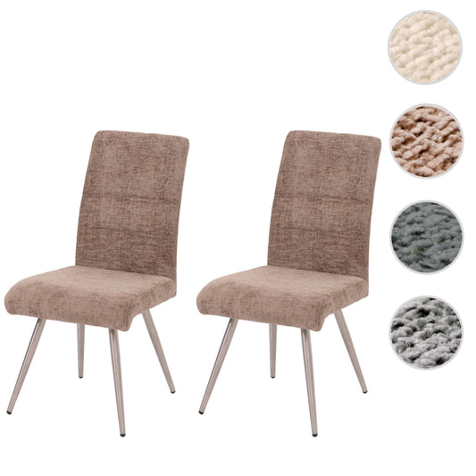 Cosmo Casa - Set van 2 Eetkamerstoelen - Geborsteld Roestvrij Staal - Textiel Chenille - Bruin