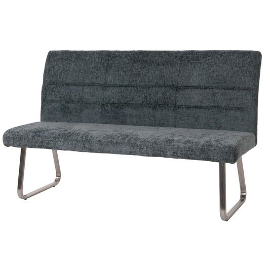 Cosmo Casa - Eetkamerbank 160cm - Geborsteld Roestvrij Staal - Textiel Chenille - Blauwgroen