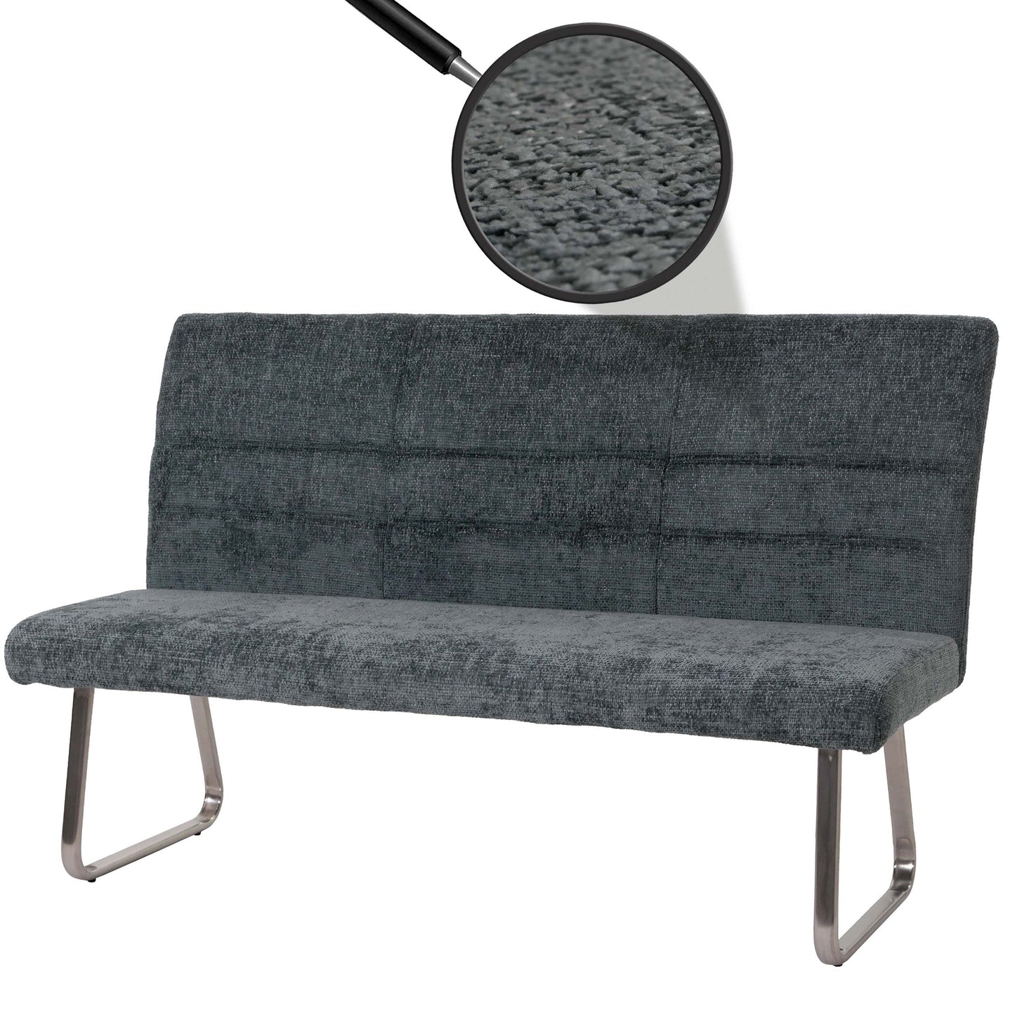 Cosmo Casa - Eetkamerbank 160cm - Geborsteld Roestvrij Staal - Textiel Chenille - Blauwgroen